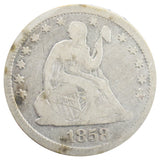 1858 Liberty Seated Quarter Details (F)