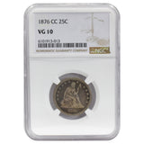 1876-CC Seated Liberty Quarter VG10 NGC