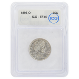 1893-O Barber Quarter EF45