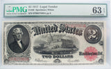 PMG 1917 $2 FR 60 Legal Tender "Bracelet Reverse" CU 63 EPQ
