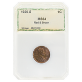1920-S Wheat Cent MS64 Red-Brown