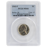 1943-P Jefferson Nickel MS66 PCGS
