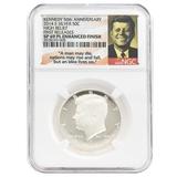 2014-S Silver Kennedy Half Dollar, SP69 PL Enhanced Finish NGC 50th Anniversary Flag Label (High Relief, First Release)
