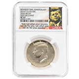 2014 Clad Kennedy Half Dollar, SP67, NGC 50th Anniversary Flag Label