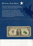 BEP 2001 $1 "TEXAS LONE STAR" Federal Reserve note in Folder