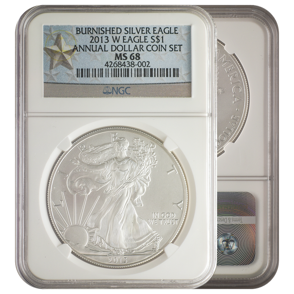 2013-W Burnished Silver Eagle Annual Dollar Set MS68 Silver Star NGC
