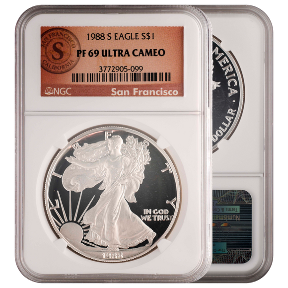 1988-S-1992-S Silver Eagle PF69 Ultra Cameo San Francisco Label