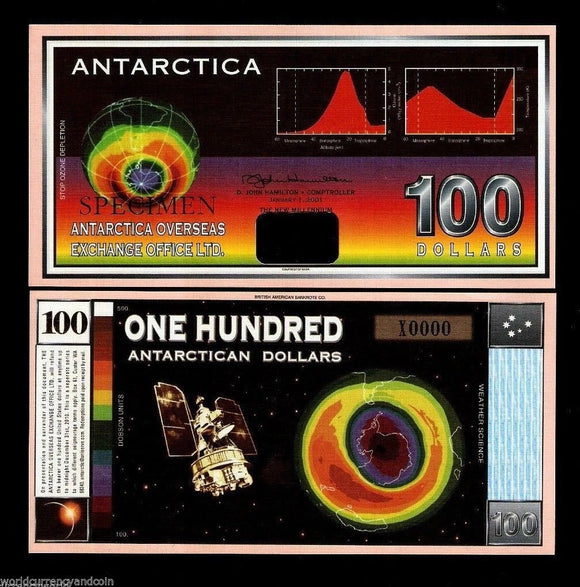 2001 Antarctica $100  Uncirculated Specimen Note