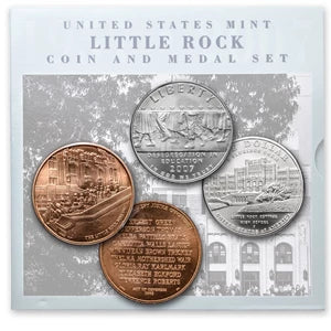 US Mint 2007 P Little Rock High School Desegregation Comm 90% Silver Dollar & Medal OGP