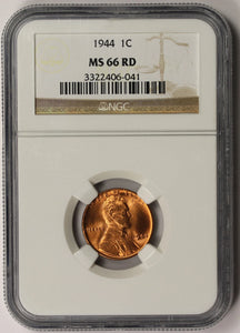 1944 Lincoln Cent MS66 Red NGC