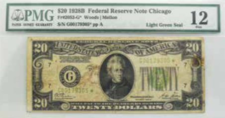 PMG 1928-B $20 FR2052-G* Woods/Mellon F12 Net