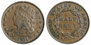 1834 Classic Head Half Cent AU