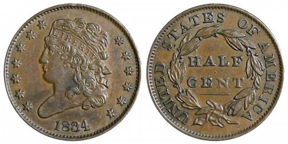 1834 Classic Head Half Cent AU