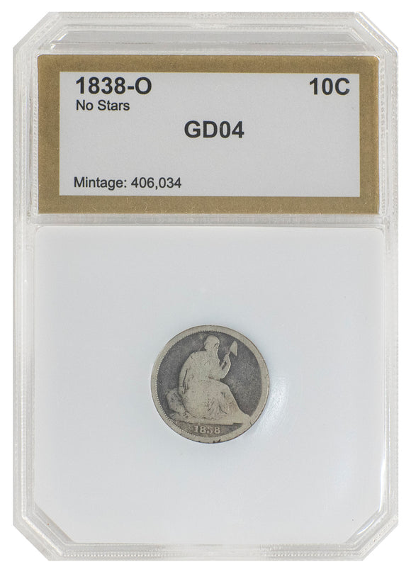 1838-O Seated Liberty Dime GD04 (No Stars) PCI
