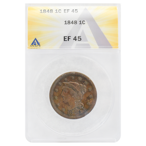 1848 Braided Hair Large Cent EF45 ANACS