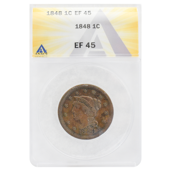1848 Braided Hair Large Cent EF45 ANACS