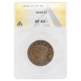 1848 Braided Hair Large Cent EF45 ANACS