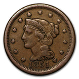 1851 Braided Hair Large Cent - VF
