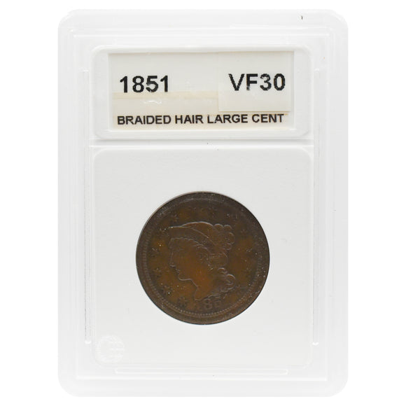 1851 Braided Hair Large Cent VF30