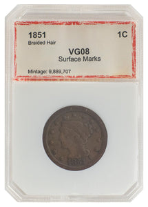 1851 Braided Hair Large Cent VG08 (Surface Marks) PCI