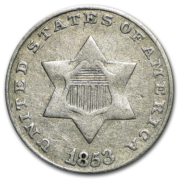 1853 Three Cent Silver Piece (Fine)