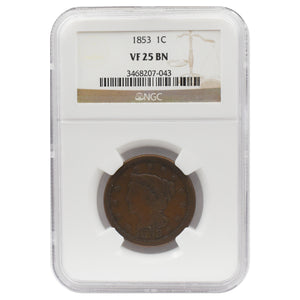 1853 Braided Hair Large Cent VF25 BN NGC