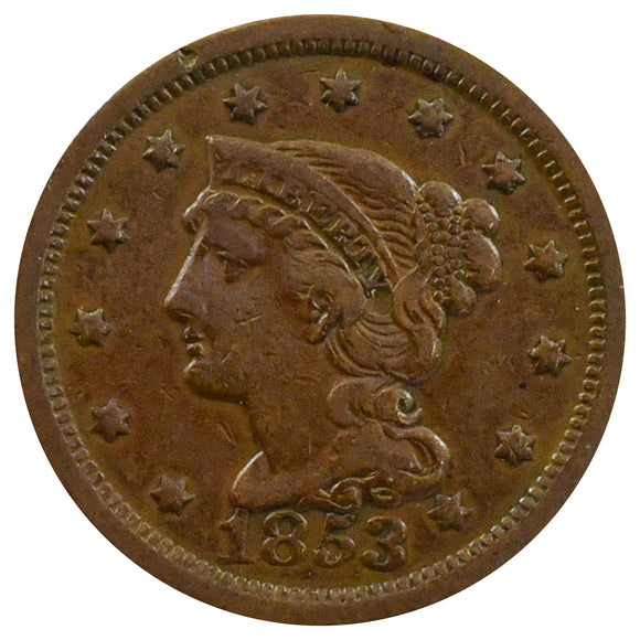 1853 Braided Large Cent BN (VF)