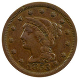 1853 Braided Large Cent BN (VF)