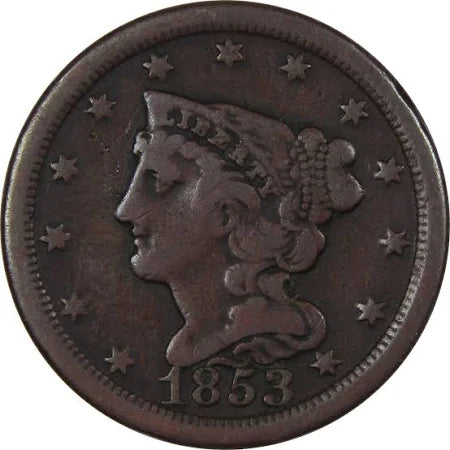 1853 Braided Hair Cent (Fine)
