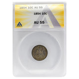 1854 AU55 "With Arrows" Liberty Seated Half Dime ANACS