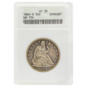1864-S Liberty Seated Half Dollar VF35 ANACS