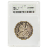 1864-S Liberty Seated Half Dollar VF35 ANACS