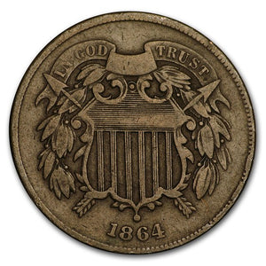 1864 2 Cent Piece "Large Motto" (Fine)