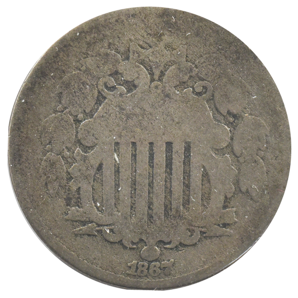 1867 Shield Nickel No Rays (AG)