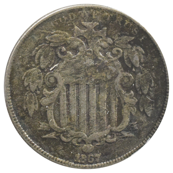 1867 Shield Nickel No Rays (Fine)