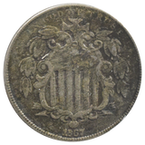 1867 Shield Nickel No Rays (Fine)
