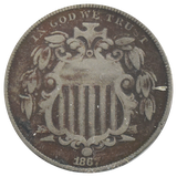 1867 Shield Nickel No Rays (VG) "Dark"