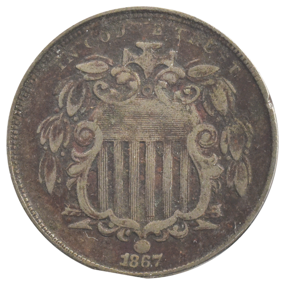 1867 Shield Nickel With Rays (VG)