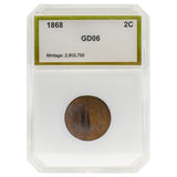 1868 2 Cent Piece GD06 PCI