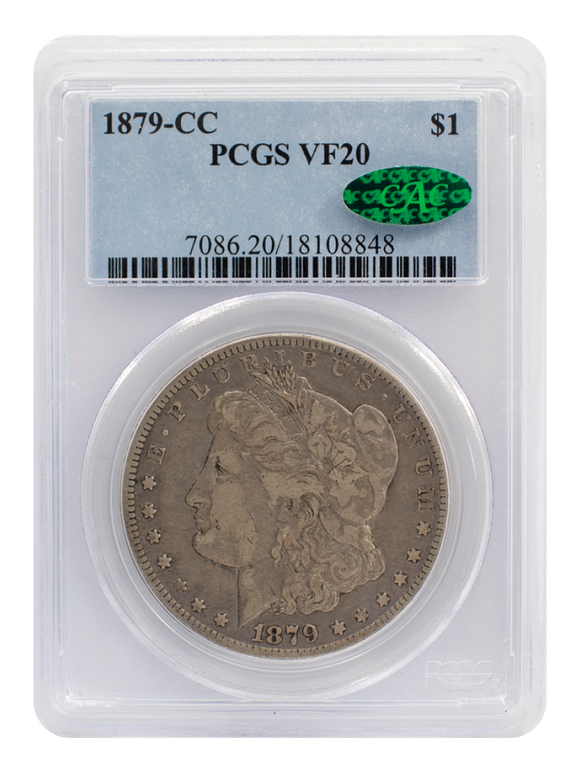 PCGS 1879-CC Morgan Silver Dollar $1 VF 20 with CAC 