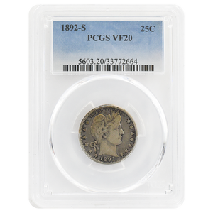 1892-S Barber Quarter VF20 PCGS
