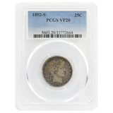 1892-S Barber Quarter VF20 PCGS