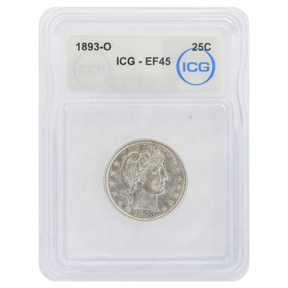 1893-O Barber Quarter EF45