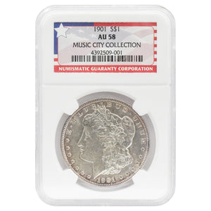 1901 Morgan AU58 NGC Music City Collection