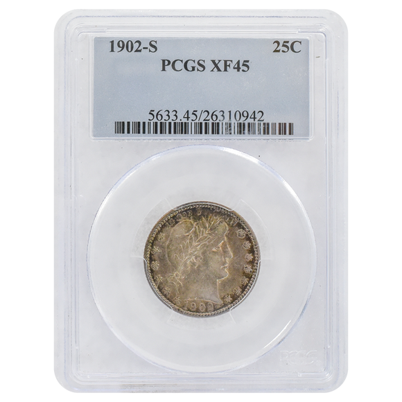 1902-S Barber Quarter XF45 PCGS