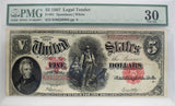 PMG 1907 $5 Legal Tender VF 30