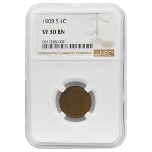 1908 S VF30 BN Indian Head Cent NGC