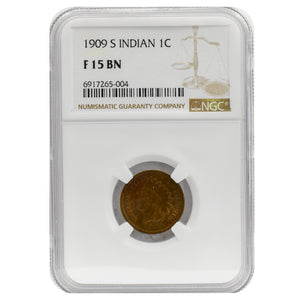 1909-S Indian Cent F15 BN NGC