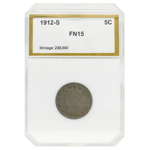 1912-S Liberty "V" Nickel (FN15) PCI