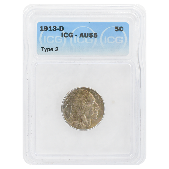 1913-D Type 2 Buffalo Nickel AU55